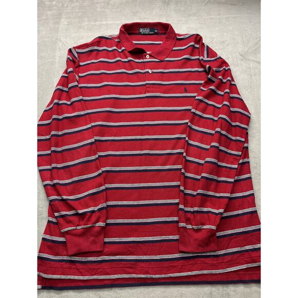 Polo Ralph Lauren Shirt Mens Extra Large Red Striped Long Sleeve Rugby Classic - Picture 1 of 8
